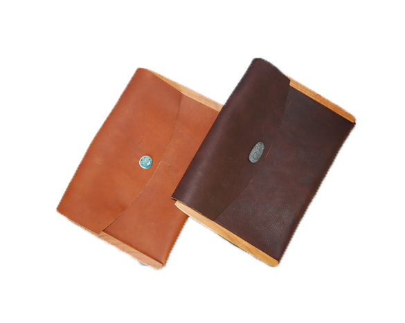 Large Leather Envelope Wood Sided - Button